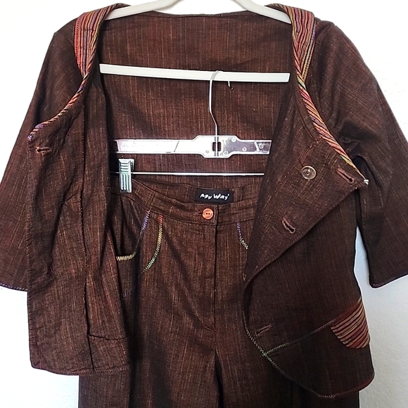 MY WAY Women's Brown, Linen/Cotton Pants Suit.  Size US 8. UK 12 - Picture 7 of 16